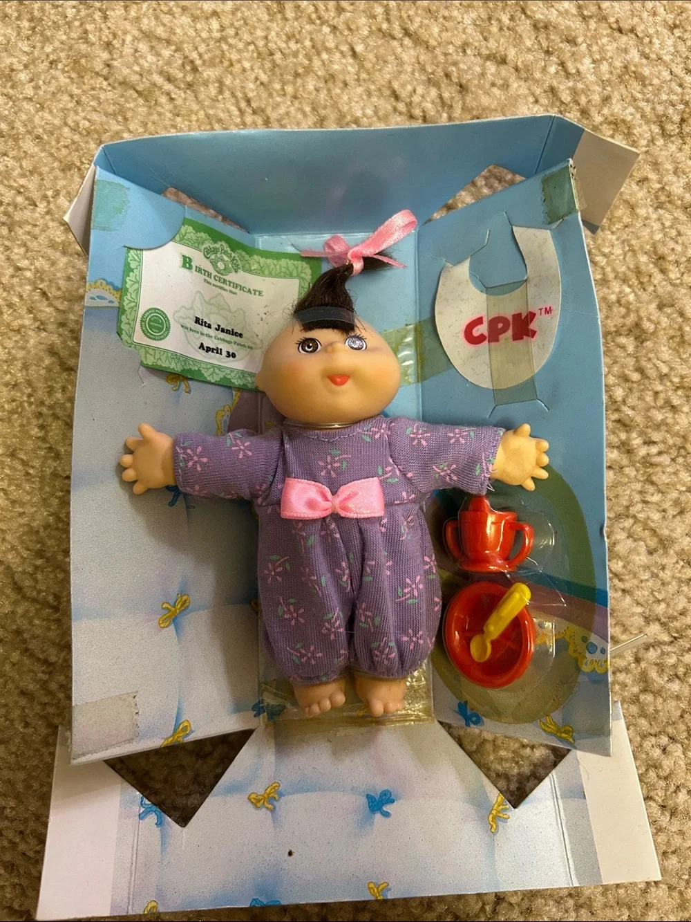 CPK Lil' Janie Doll in Purple Floral Outfit with Pink Bow